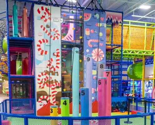 two indoor climbing walls for kids at Candeeland
